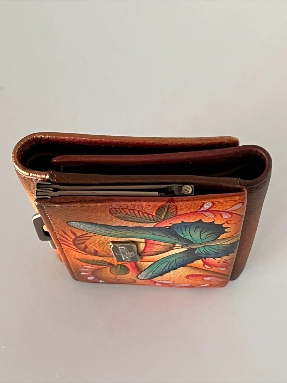 Anuschka Hand Painted Leather Wallet Butterfly Blooms RFID NWOT
